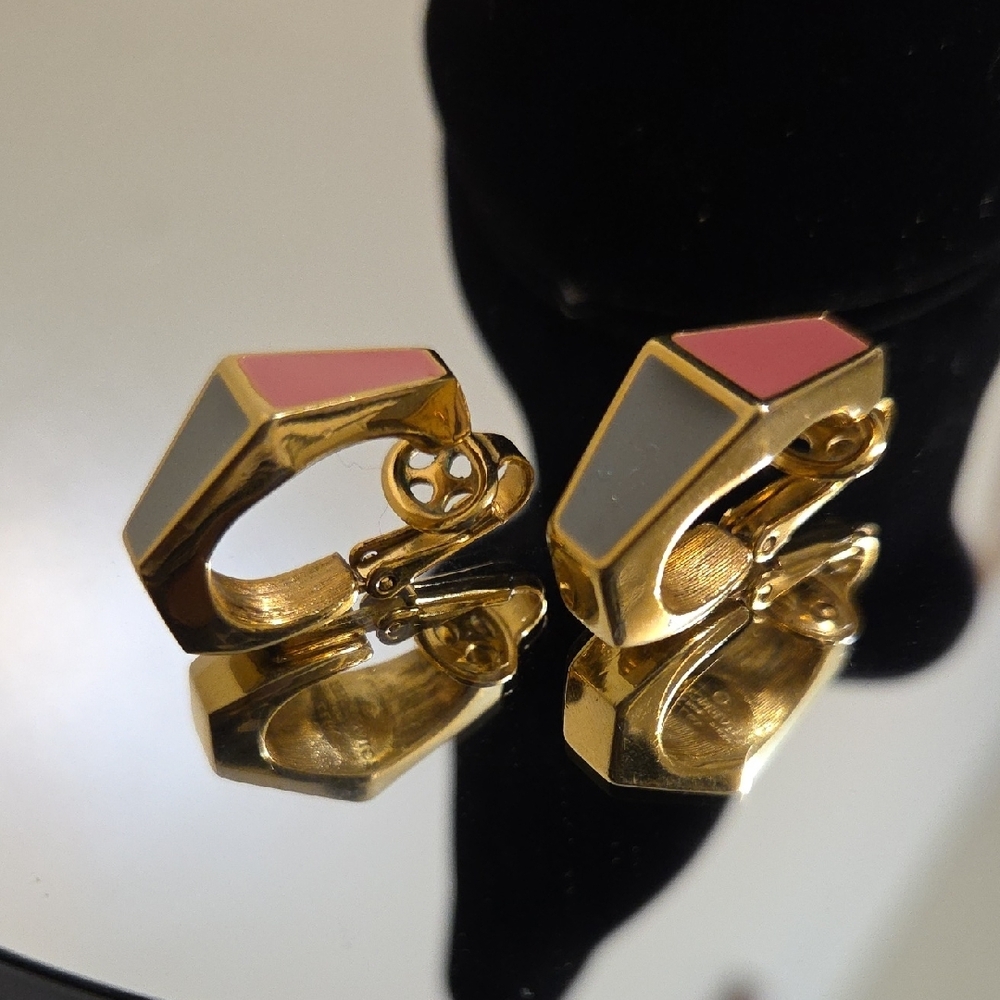 Givenchy NY 1977 Gold, Grey and Pink Geometric Earrings
